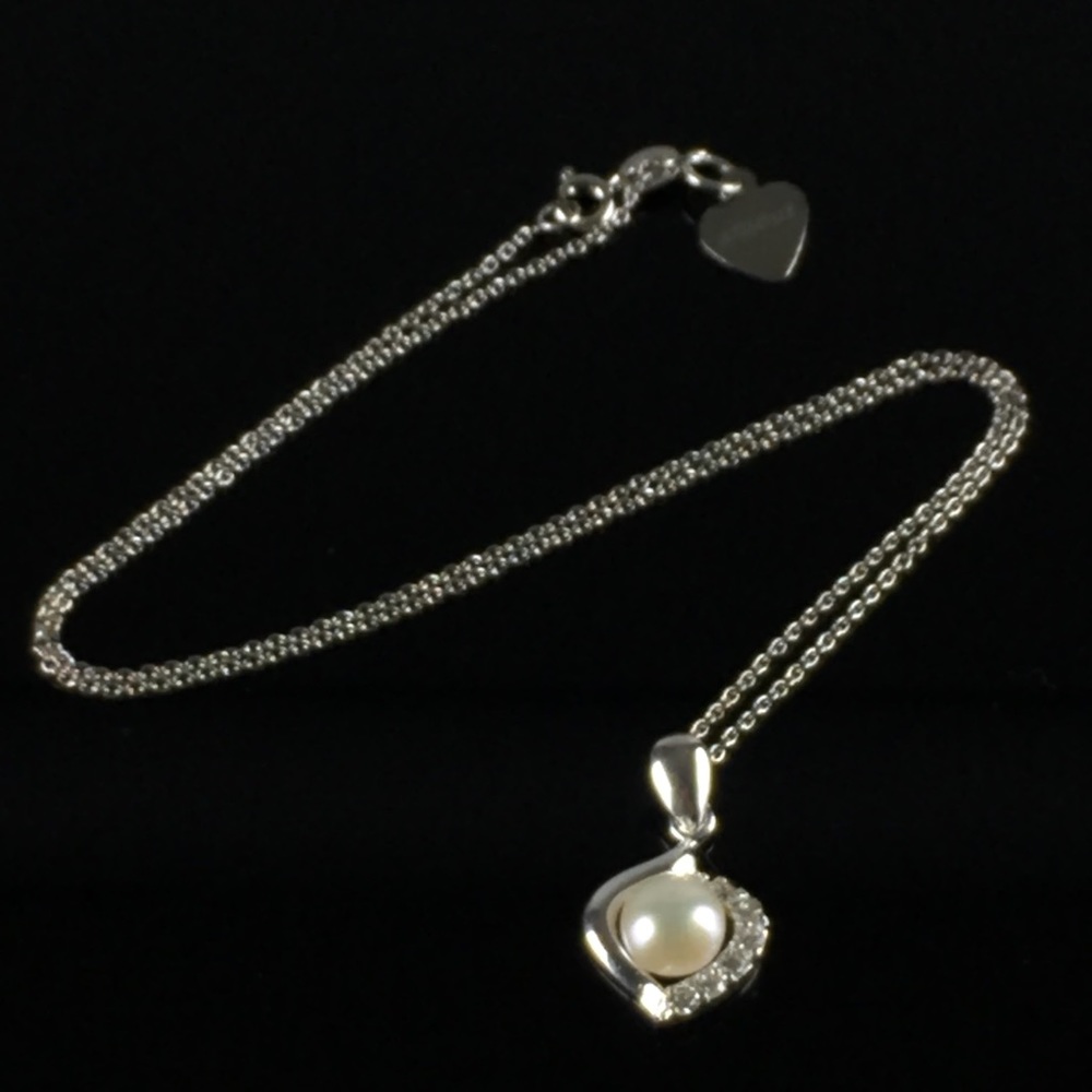 925 Silver Necklace Pearl & CZ Crystal Rhinestone